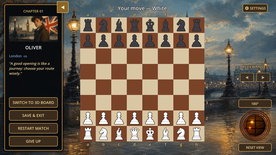 Classic 2D board view against Oliver