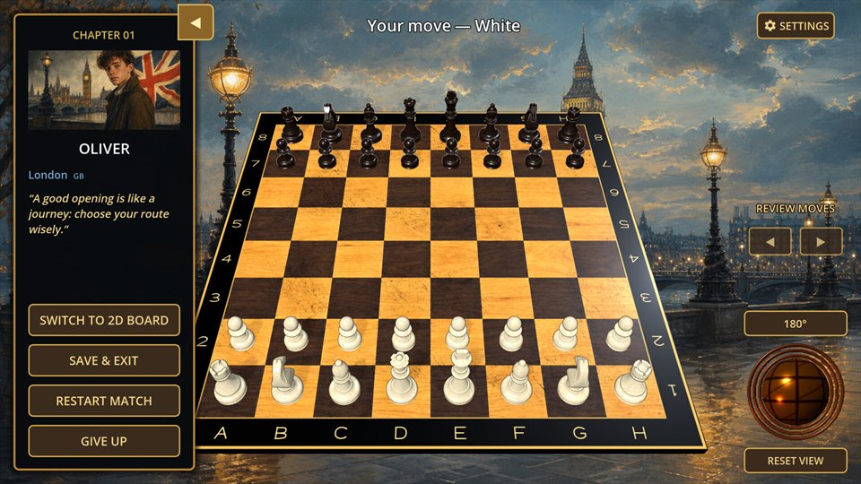 A match on an atmospheric 3D chessboard in CHECKBORNE